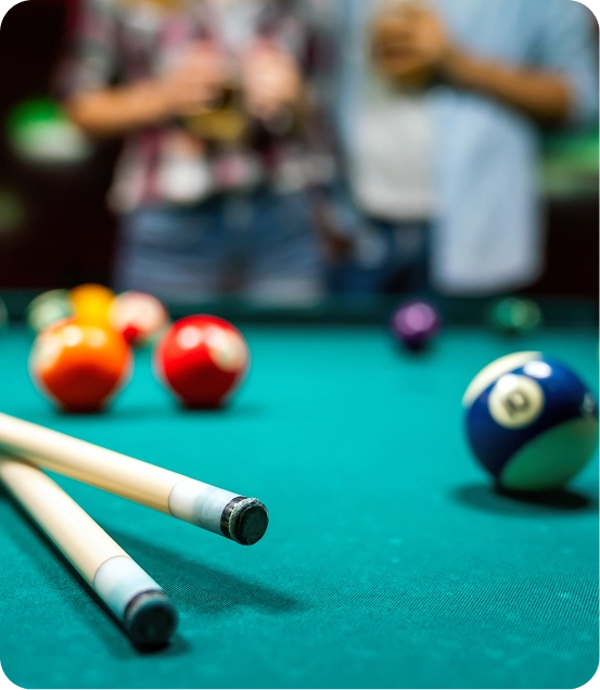 Pool room interior at Texas Billiards Club
